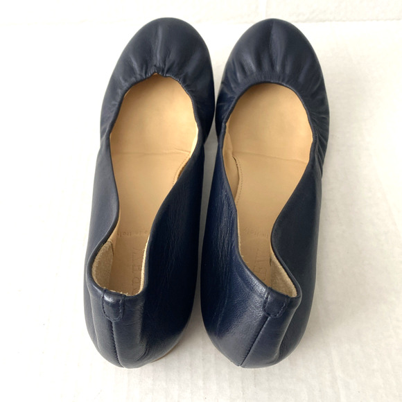 J Crew Cece Flat Ballet Navy Blue Leather Round Toe Slip On Italy 7.5 - Picture 5 of 8
